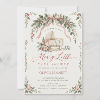 Vintage Christmas Bassinet Baby Shower Invitation