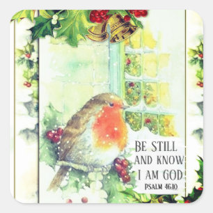 Vintage Christmas "Be Still and Know" Bible Verse Square Sticker