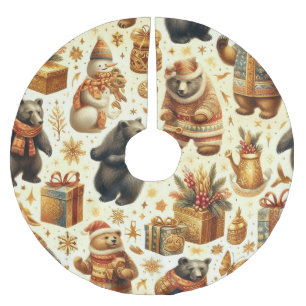 Vintage Christmas Bear Brushed Polyester Tree Skirt