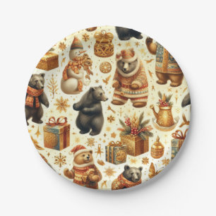 Vintage Christmas Bear Paper Plate