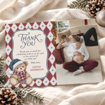 Vintage Christmas Bear Preppy Baby Shower Photo