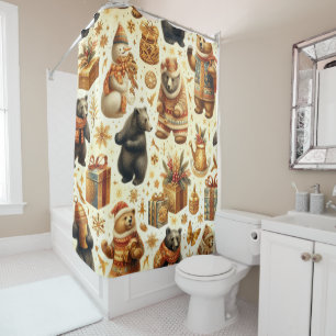 Vintage Christmas Bear Shower Curtain