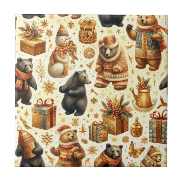 Vintage Christmas Bear Tile (Front)