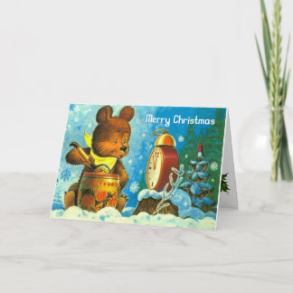 Vintage  Christmas,  Bear, waiting for midnight Holiday Card