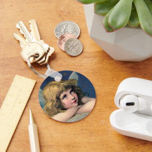 Vintage Christmas, Beautiful Angel with Gold Stars Key Ring