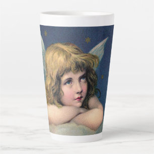 Vintage Christmas, Beautiful Angel with Gold Stars Latte Mug