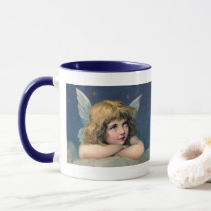 Vintage Christmas, Beautiful Angel with Gold Stars Mug