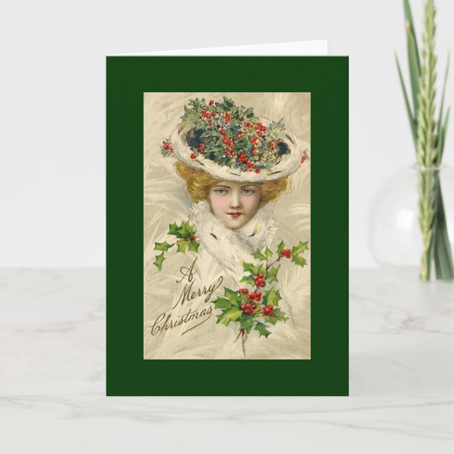 Vintage Christmas Beauty Greetings Holiday Card (Front)