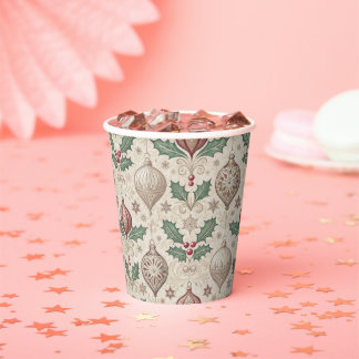 Vintage Christmas Beige Bauble Paper Cups