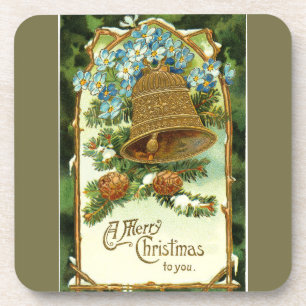 Vintage Christmas Bell and Pinecones Coaster