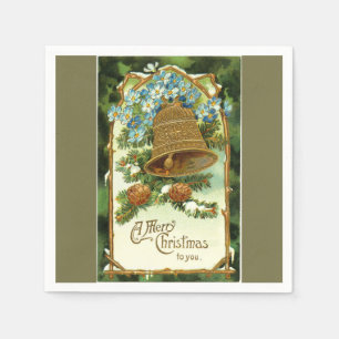 Vintage Christmas Bell and Pinecones Napkin