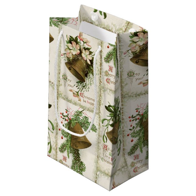 Vintage Christmas Bell Collage Gift Bag (Front Angled)