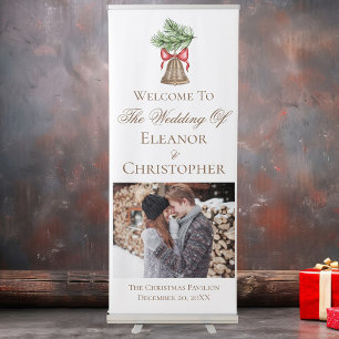 Vintage Christmas Bell Couple Photo Wedding Retractable Banner