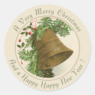 Vintage Christmas Bell (Evergreen) Classic Round Classic Round Sticker