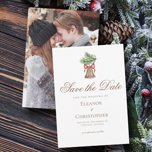 Vintage Christmas Bell Holiday Photo Save The Date (Creator Uploaded)