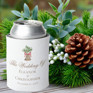 Vintage Christmas Bell Minimalist Holiday Wedding Can Cooler
