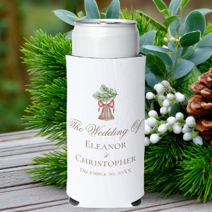 Vintage Christmas Bell Minimalist Holiday Wedding Seltzer Can Cooler