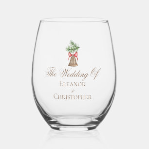 Vintage Christmas Bell Minimalist Holiday Wedding Stemless Wine Glass