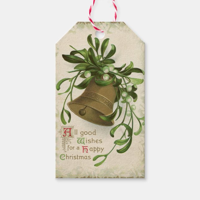 Vintage Christmas Bell (Mistletoe) Gift Tag (Front)