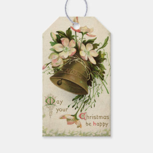 Vintage Christmas Bell (Pink Floral) Gift Tag