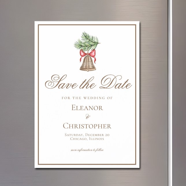 Vintage Christmas Bell Save the Date Magnetic Invitation (Creator Uploaded)