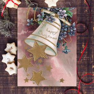 Vintage Christmas Bell, Stars & Forget-Me-Nots Postcard