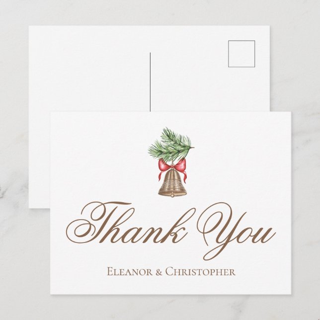 Vintage Christmas Bell Wedding Custom Thank You Postcard (Front/Back)