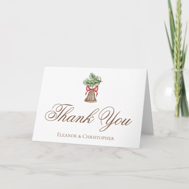Vintage Christmas Bell Wedding Customised Thank You Card (Front)