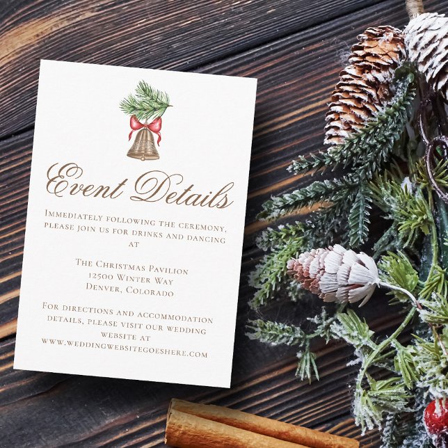 Vintage Christmas Bell Wedding Event Details Enclosure Card (Creator Uploaded)