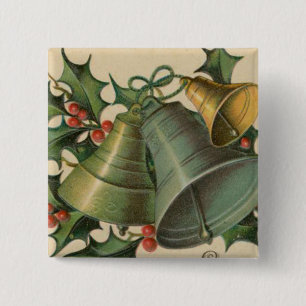 Vintage Christmas Bells and Holly 15 Cm Square Badge