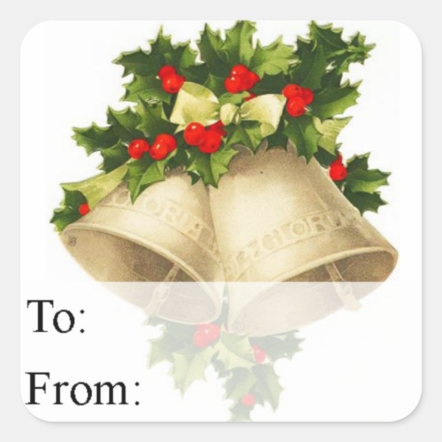 Vintage Christmas Bells and Holly Gift Tag (Front)
