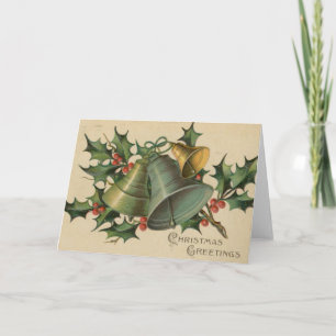 Vintage Christmas Bells and Holly Holiday Card
