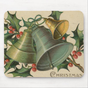 Vintage Christmas Bells and Holly Mouse Mat