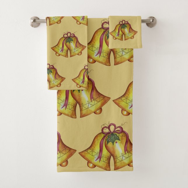 Vintage Christmas Bells Bath Towel Set (Insitu)