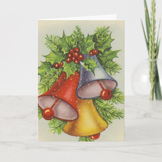Vintage Christmas Bells Holiday Card (Front)
