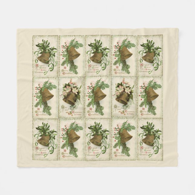 Vintage Christmas Bells Holiday Fleece Blanket (Front (Horizontal))