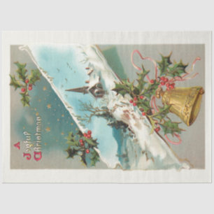 Vintage Christmas Bells, Holly & Church in Winter Tissue Paper