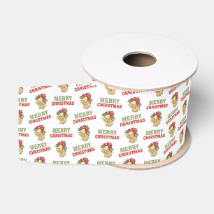Vintage Christmas Bells & Merry Christmas Pattern Grosgrain Ribbon