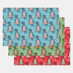 Vintage Christmas: Bells & Snowflakes Wrapping Paper Sheet