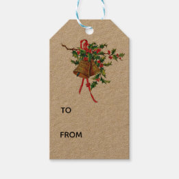 Vintage Christmas Bells With Holly Gift Tags