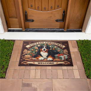 Vintage Christmas Bernese Mountain Dog Welcome Doormat