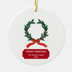 Vintage Christmas Berry Wreath Holiday Ceramic Tree Decoration