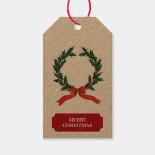 Vintage Christmas Berry Wreath Holiday Gift Tags