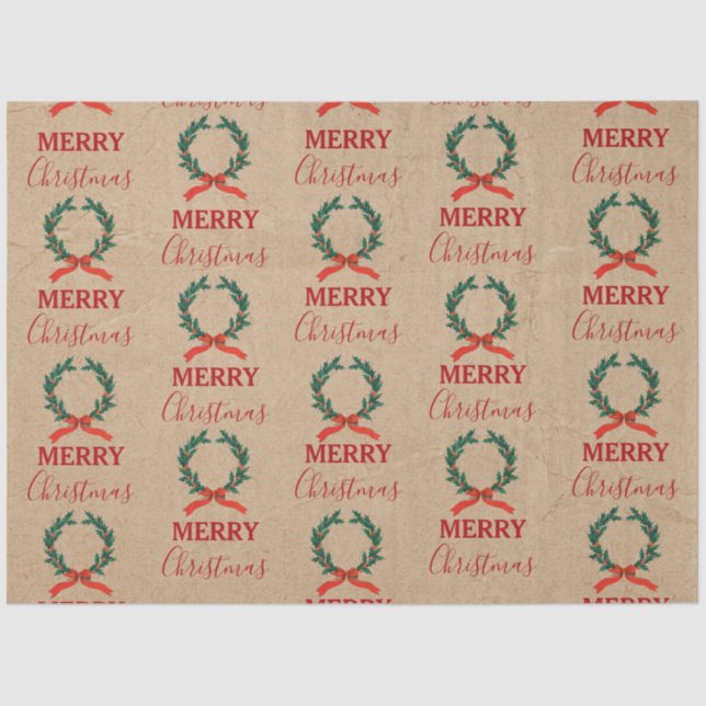 Vintage Christmas Berry Wreath Holiday Kraft Tissue Paper (Front)