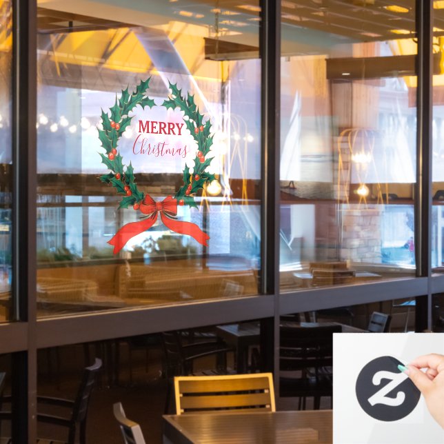 Vintage Christmas Berry Wreath Holiday  Window Cling (Restaurant Window)