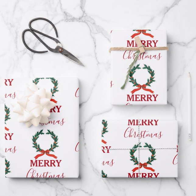 Vintage Christmas Berry Wreath Holiday Wrapping Paper Sheet (Front)