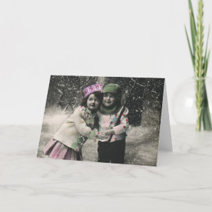 Vintage Christmas, Best Friends on Skis Holiday Card