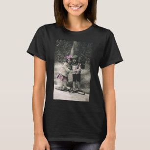 Vintage Christmas, Best Friends on Skis T-Shirt