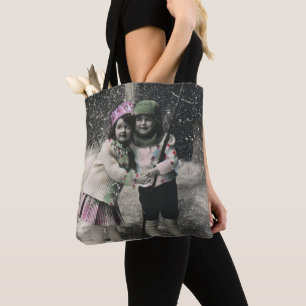 Vintage Christmas, Best Friends on Skis Tote Bag