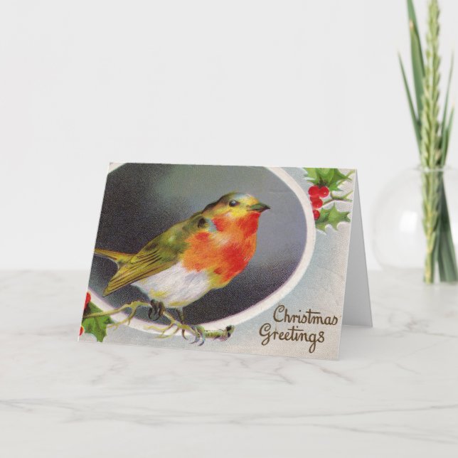 Vintage Christmas Bird Holiday Card (Front)